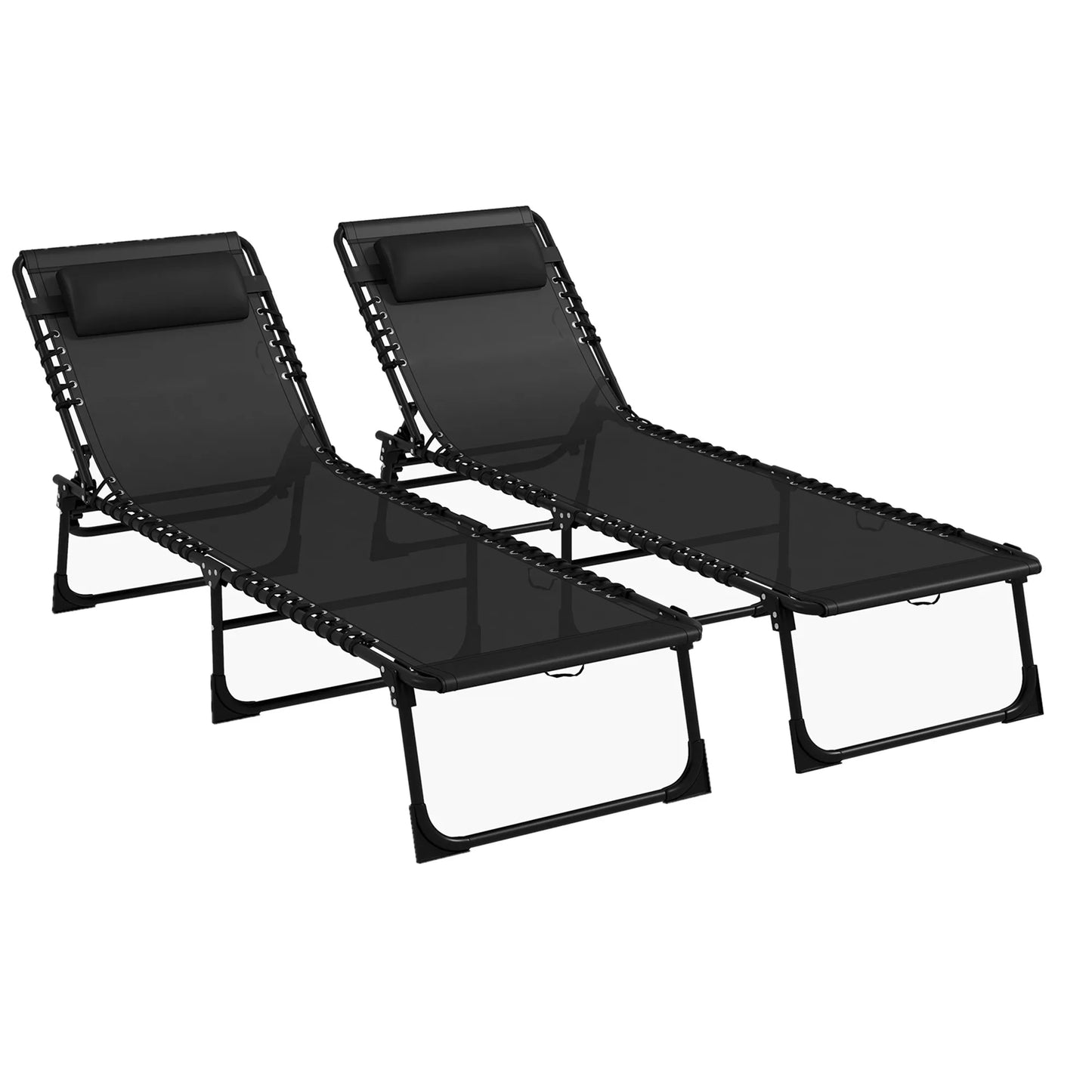 Outsunny 2 Piece  Sun Lounger, Outdoor 4 Level  Backrest Reclining Chaise Chair, Steel Frame Recliner Chair