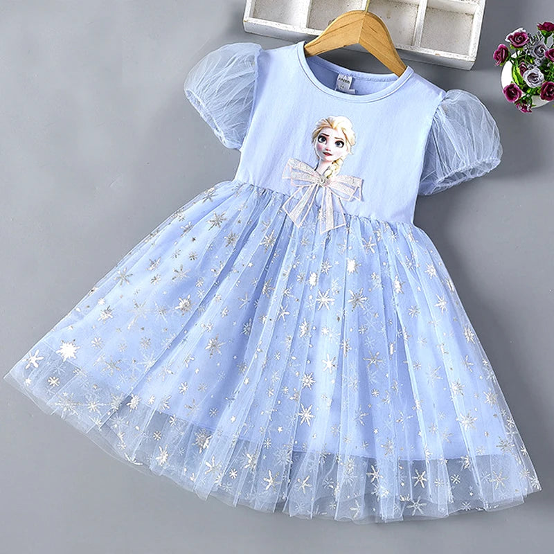 2025 New Disney Summer Kids Dress Clothes Pretty Girls Dresses Frozen Elsa Anna Princess Party Costume For Children Clothing