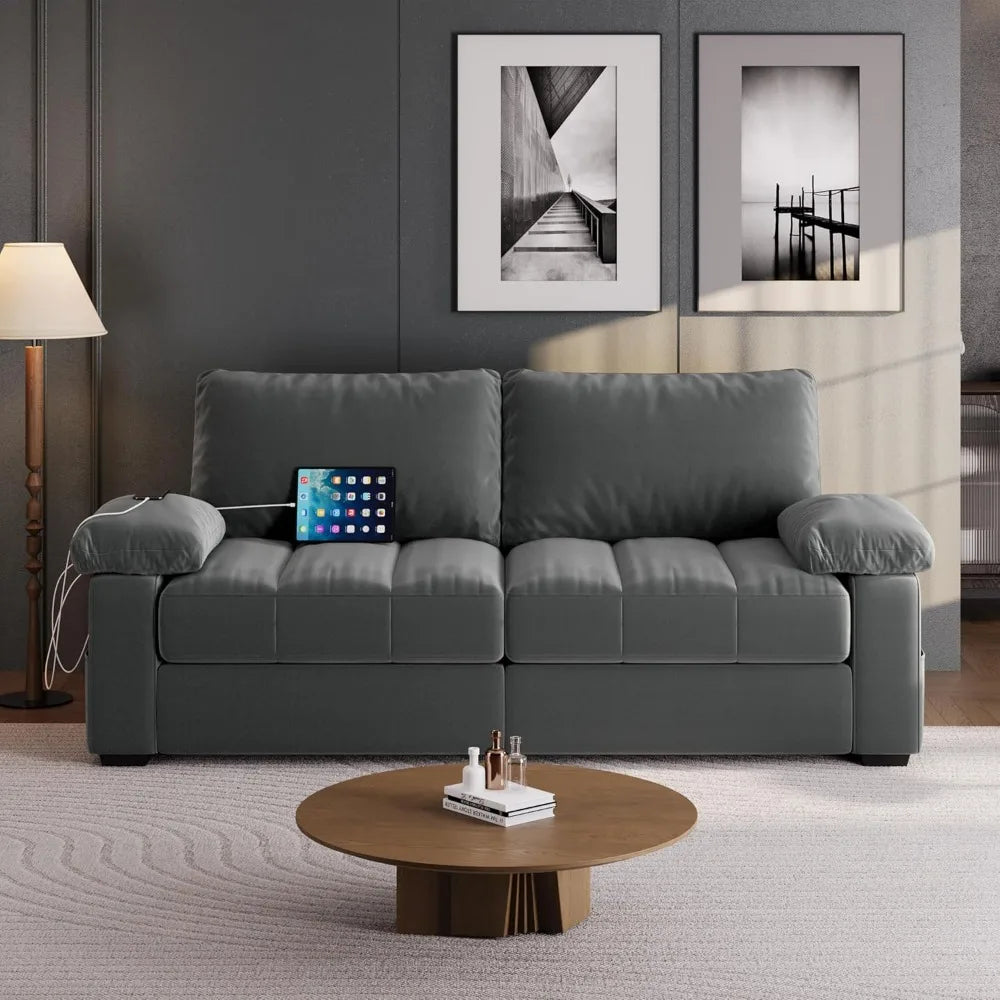 79" Velvet Modern Sofa Couch with Storage Pockets and USB Ports, 2 Seater with Removable Armrest Pillow & Cover for Living Room