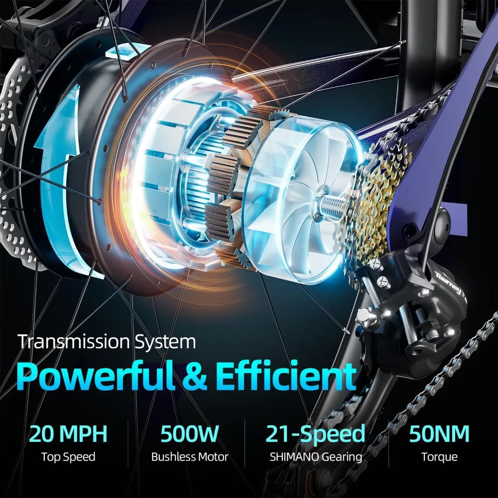 Foldable Electric Bike,500W&5 Mode Mountain Bike with 26'' Wheel Up to 20MPH,21 Speed&Dual Shock Absorber E Bike
