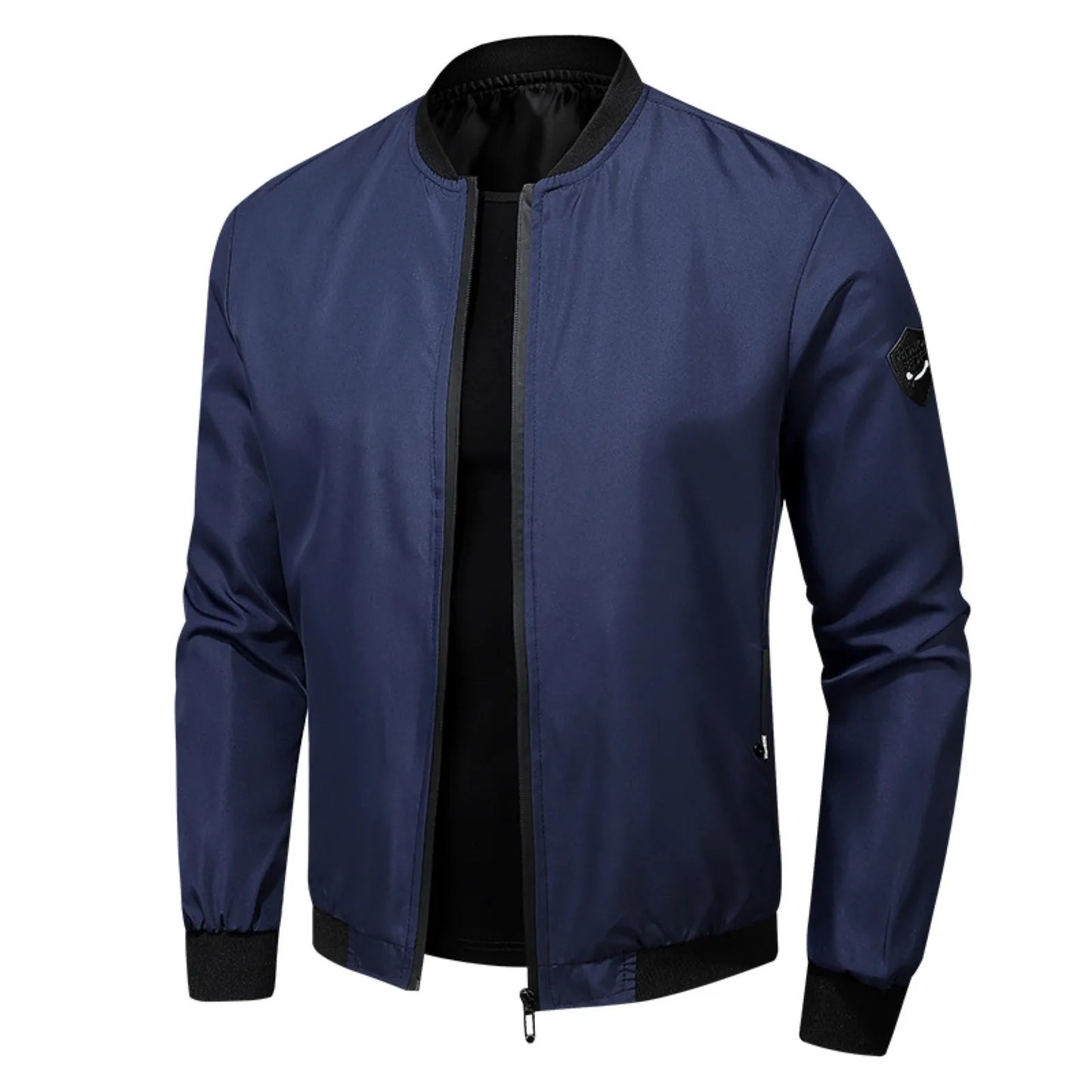 Men's Thin Stand Collar Bomber Jacket Solid Color Loose Casual Outwears Spring Fall Long Sleeve Outdoor Sports Windbreaker Coat