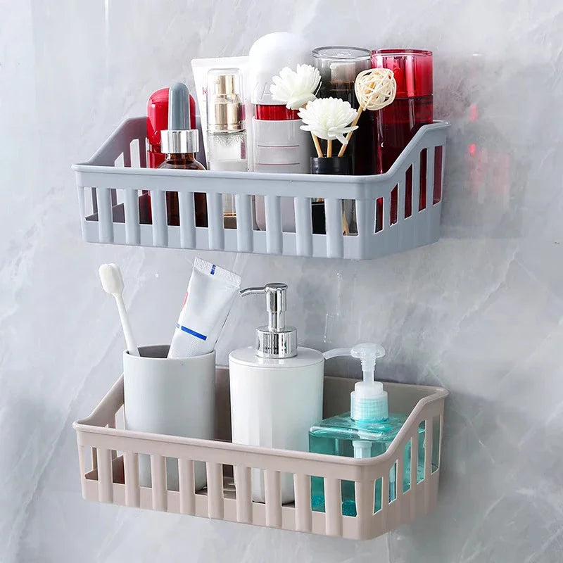 Bathroom Shelf Organizer No Drill Shower Organizer Wall Mounted Plastic Toilet Shampoo Rack Kitchen Bathroom Accessories