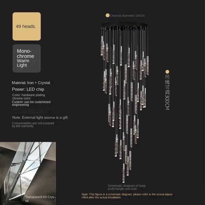 Modern Chandelier Staircase Led Chandelier Luxury Nordic Restaurant Bar Living Room Attic Rotating Villa Duplex Sky Lanterns