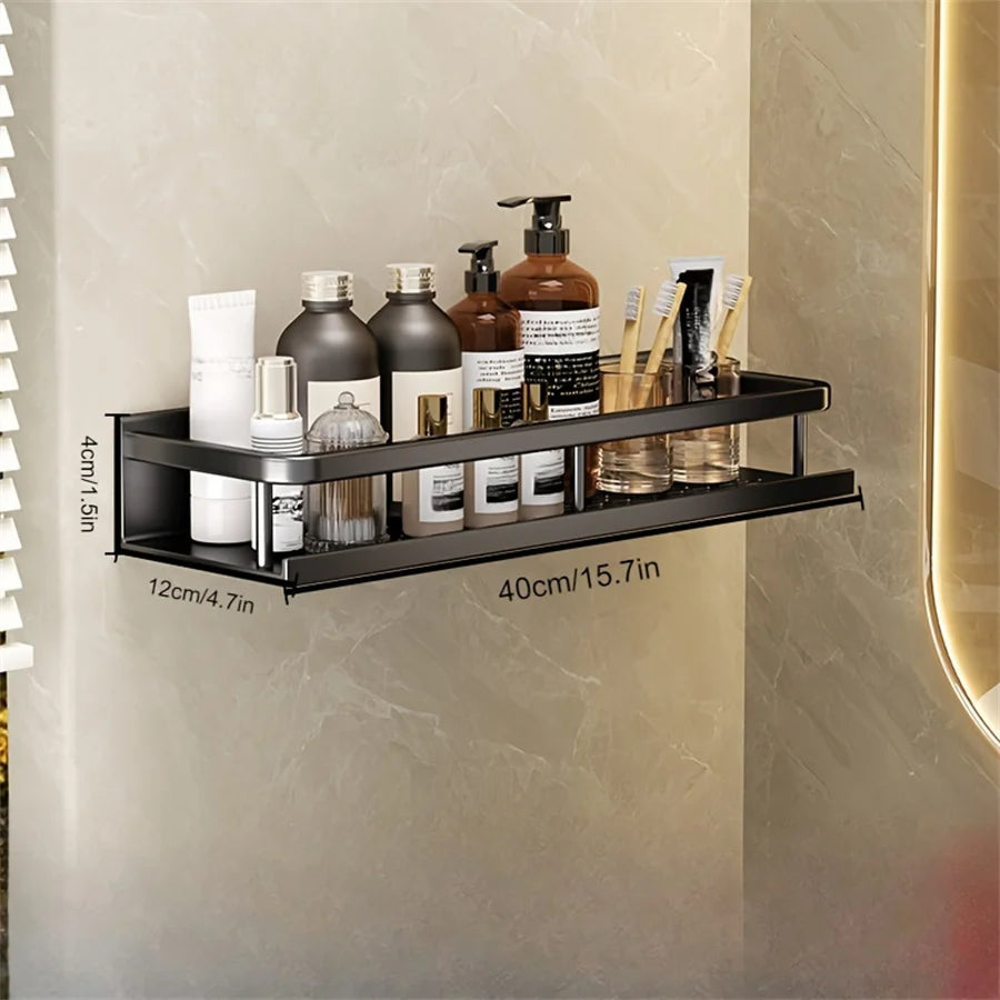 Aluminum Bathroom Supplies Storage Hook Shelf Multifunctional Wall Mounted Shelf Bathroom Towel Bar Bathroom Items Storage Rack