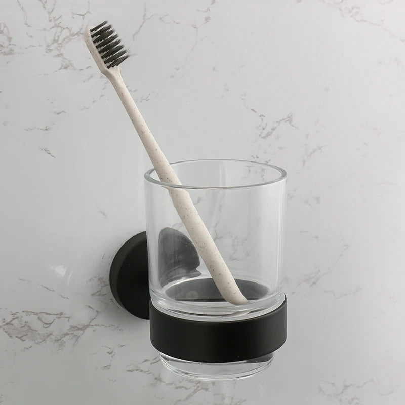 Bathroom Accessories Towel Rack Shelf Bar Roll Paper Holder With Cover Hand Towel Bar Holder Robe Hook Toilet Brush Holder Black
