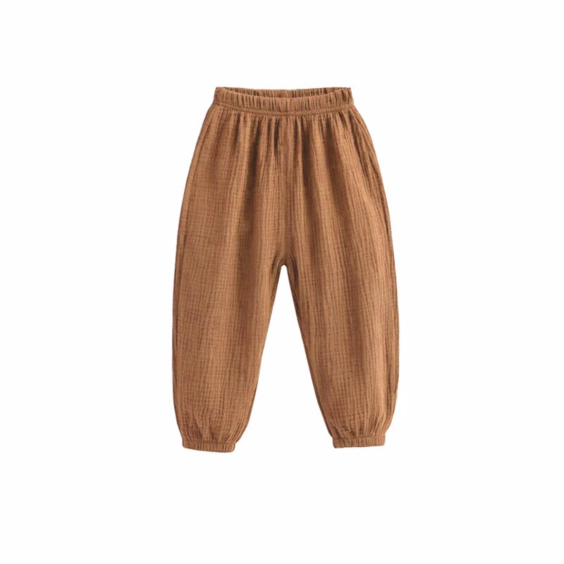Summer Korea Children Pants Casual Girls Boys Cotton Linen Solid Color Loose Pleated Pant Trousers Girls Hight Waist Harem Pants