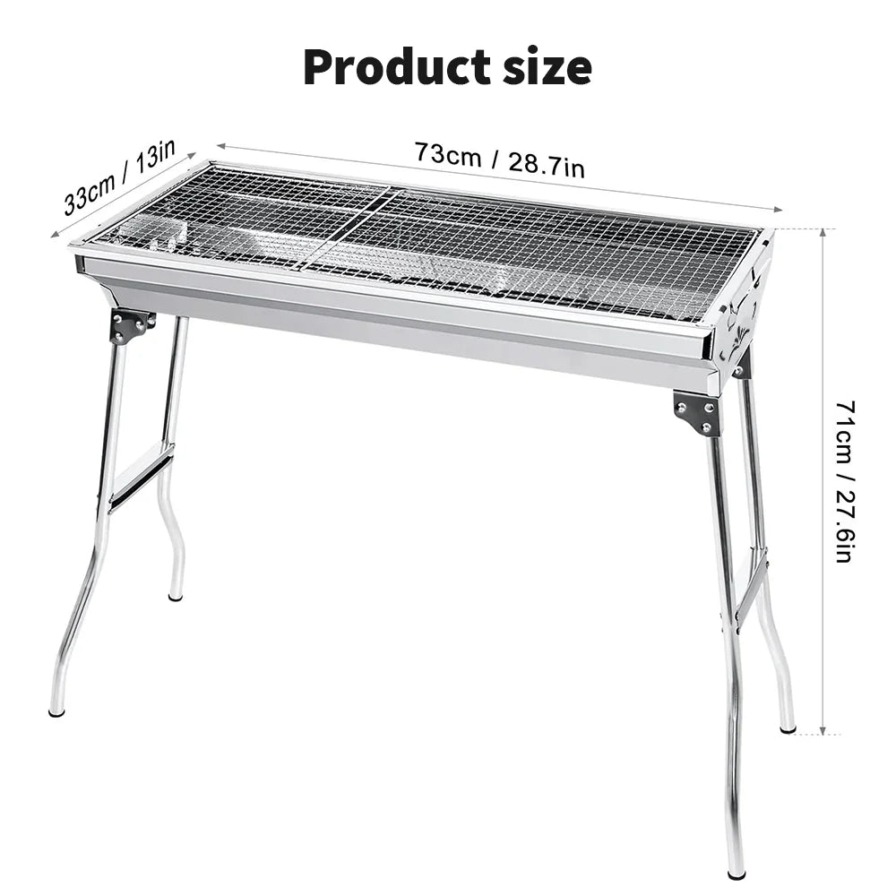 Portable Grill Folding Barbecue Outdoor Stainless Steel Stove Holder Camping Large Size Barbecue Tool Foldable BBQ Grill