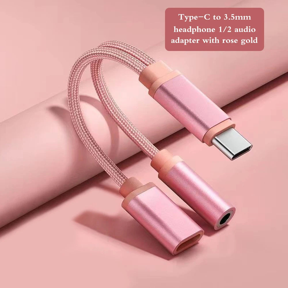 Nylon 2 In 1 Type-C To 3.5 mm Charger Headphone Audio Jack USB C Cable Type-C To 3.5mm Connector Adapter For Mobile Phone