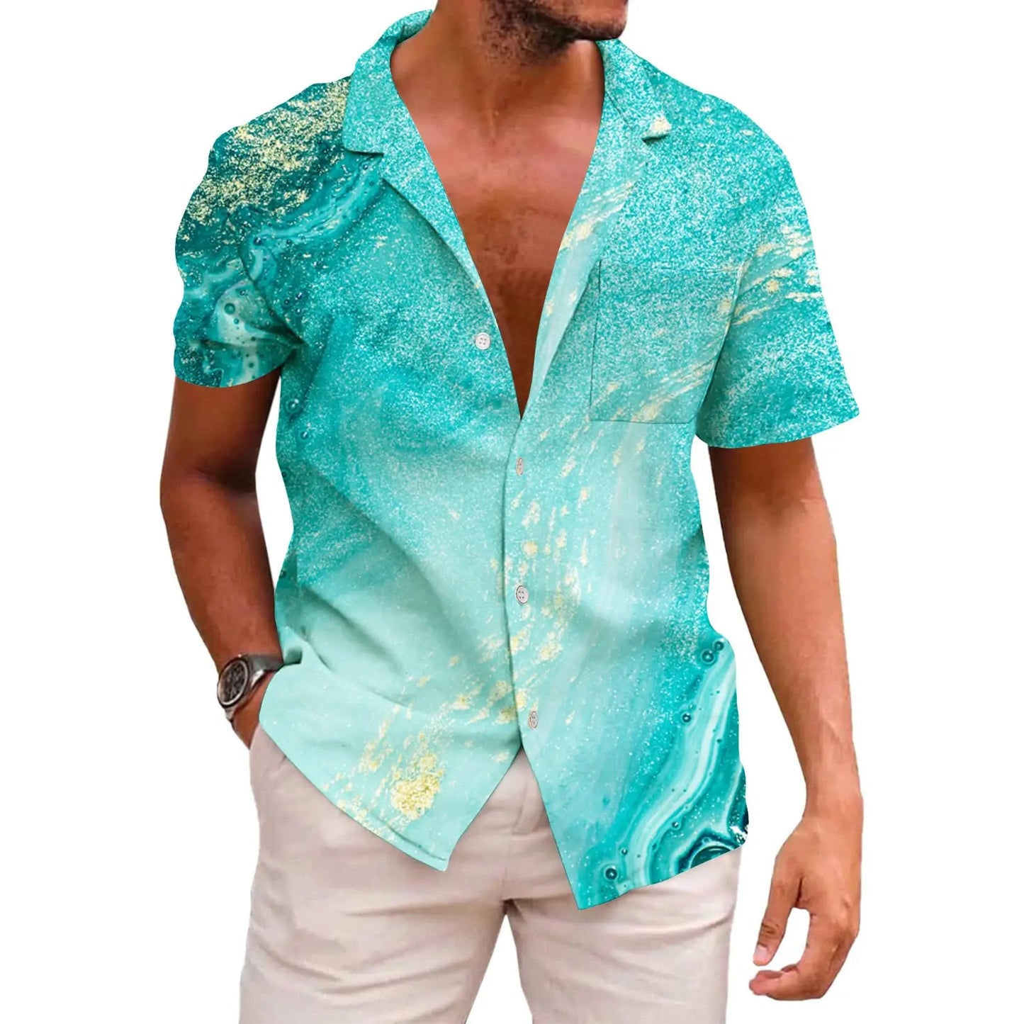 KYKU Men's Casual Button-Down Shirts Hawaiian Shirt Short Sleeve Beach Clothes with Pockets