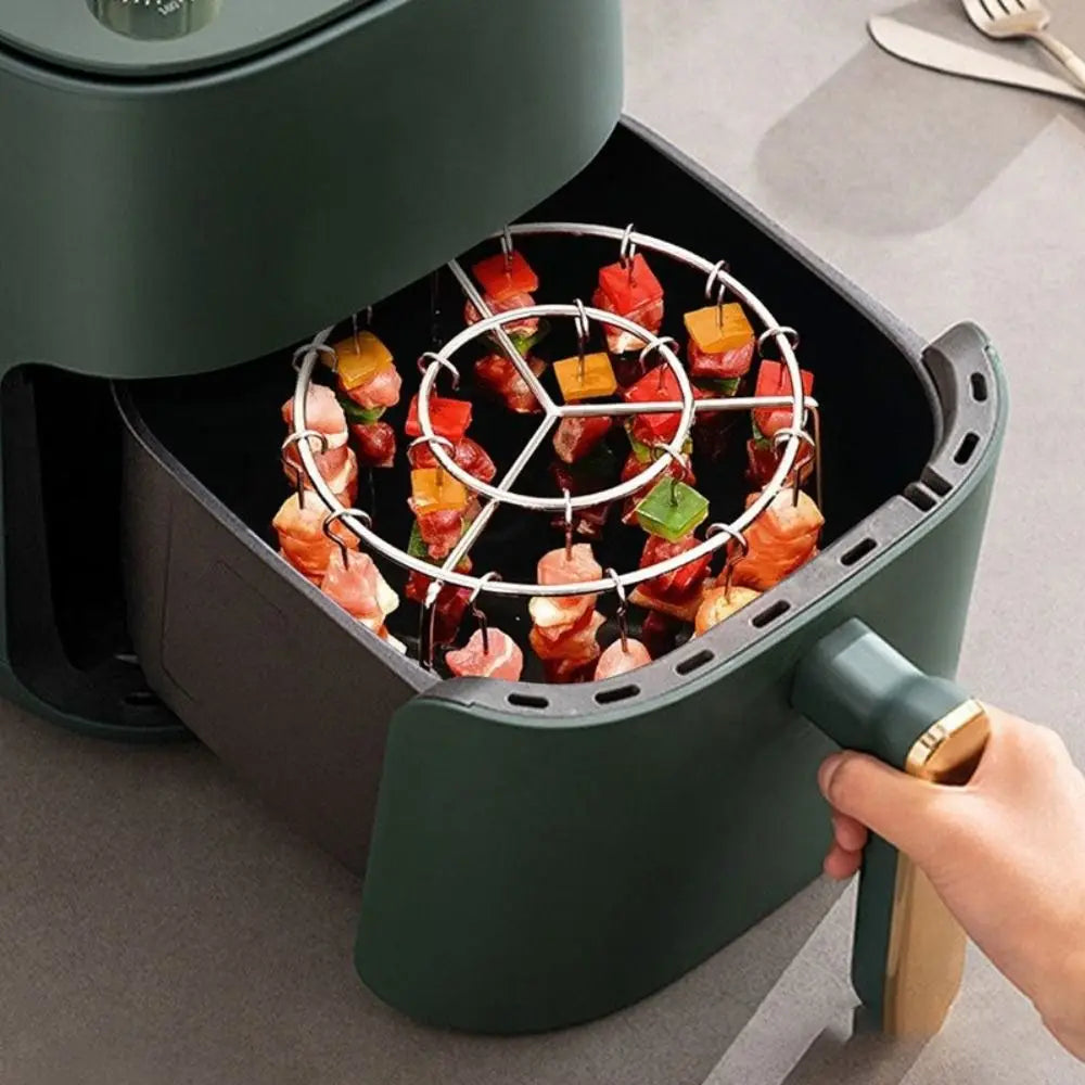 Stainless Steel Air Fryer Grill Round with Grilled Skewers Hanging Skewers Rack Vertical Grill Rack for Home Kitchen Outdoor