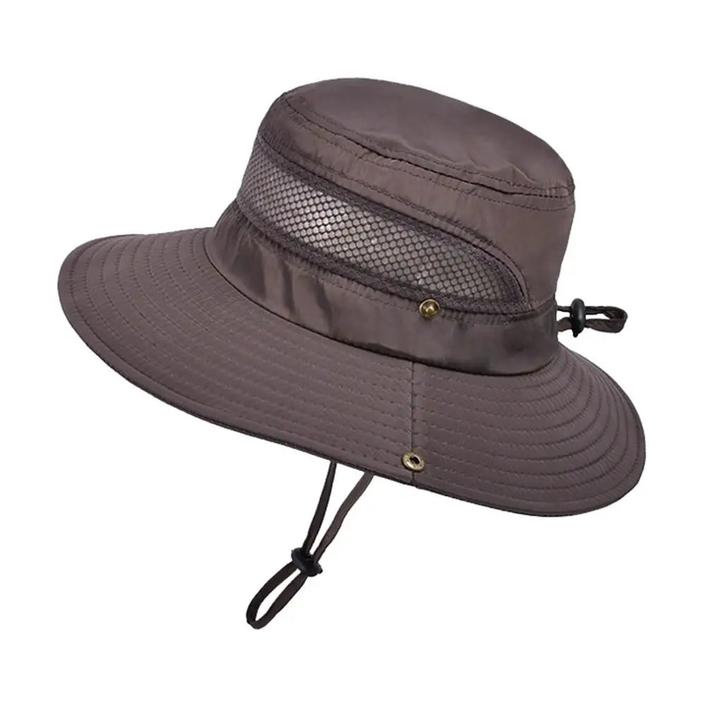 Summer Men Bucket Hat Outdoor UV Protection Wide Brim Panama Safari Hunting Hiking Hat Mesh Fisherman Hat Beach Sunscreen Cap