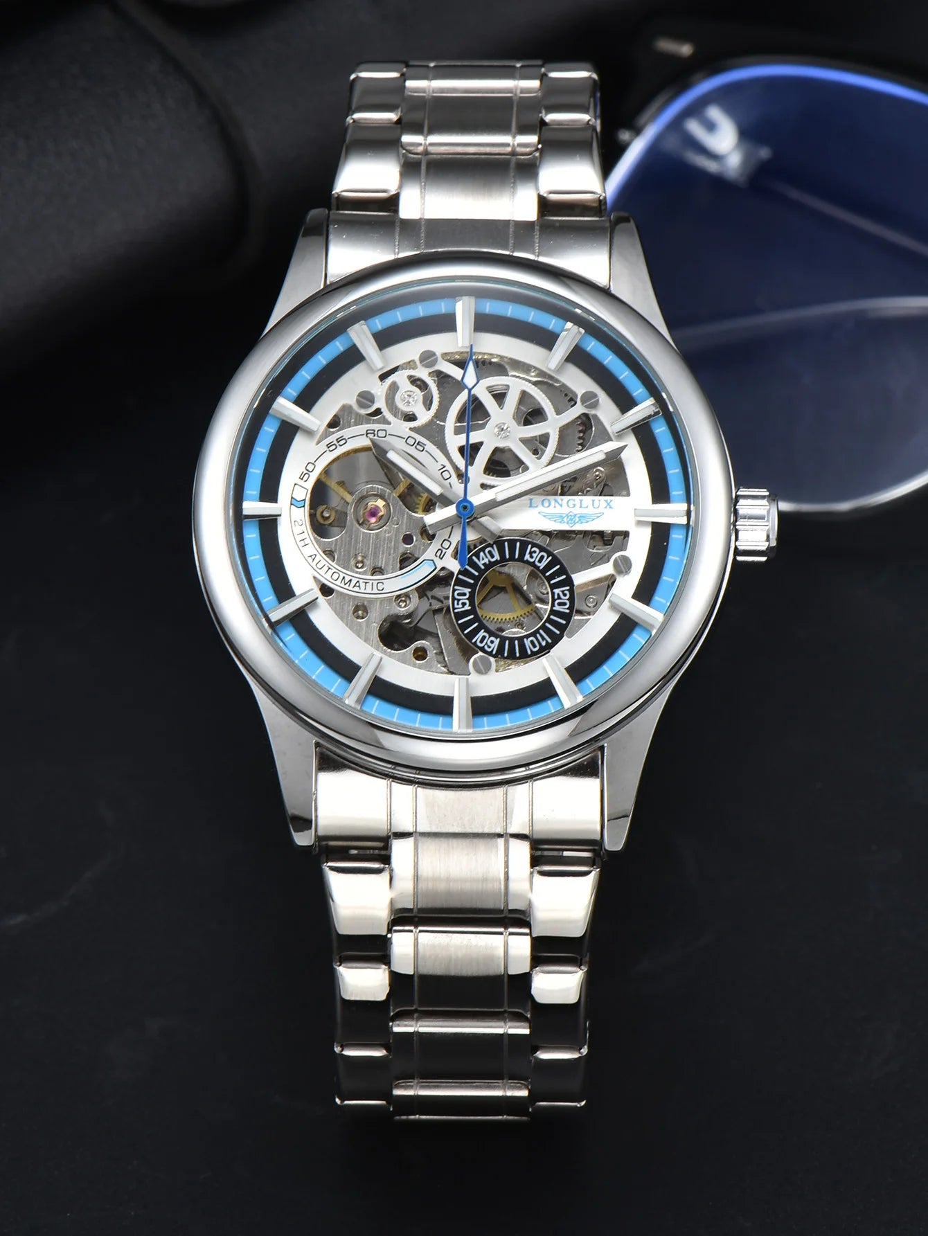 LONGLUX automatic man watch  luxury wholesale mechanical wristwatches stainless steel skeleton waterproof  mens watch men gift