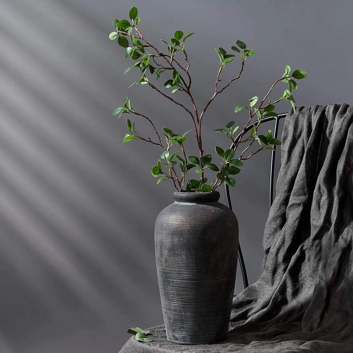 Large Ceramic Rustic Vase, 11 inch Minimalist Decorative Farmhouse Tall Vase for Home Decor, Living Room, Shelf Decor