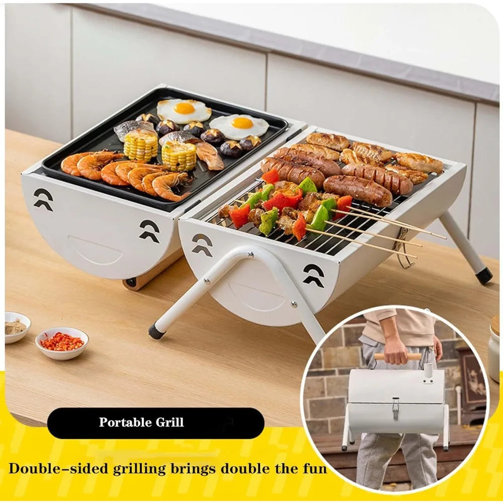 2-in-1 Portable Barbecue Charcoal Grill Frying Pan & Grill Suitable for Simple Kitchens Terraces Gardens Outdoor Cooking Camping