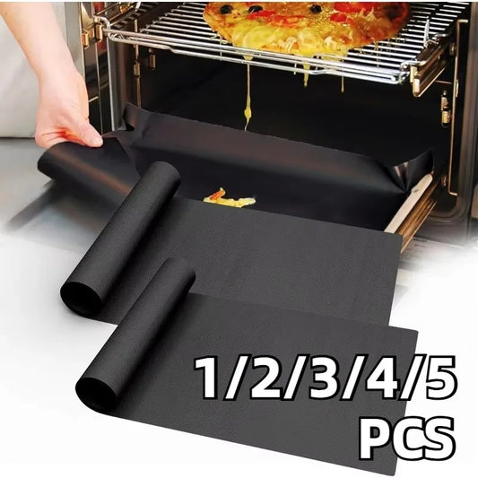 1/2/3/4/5PCS Black BBQ Grill Mat Oven Baking BBQ Grill Mat Microwave Bottom Liners Cooking Kitchen Outdoor Picnic Party Tool