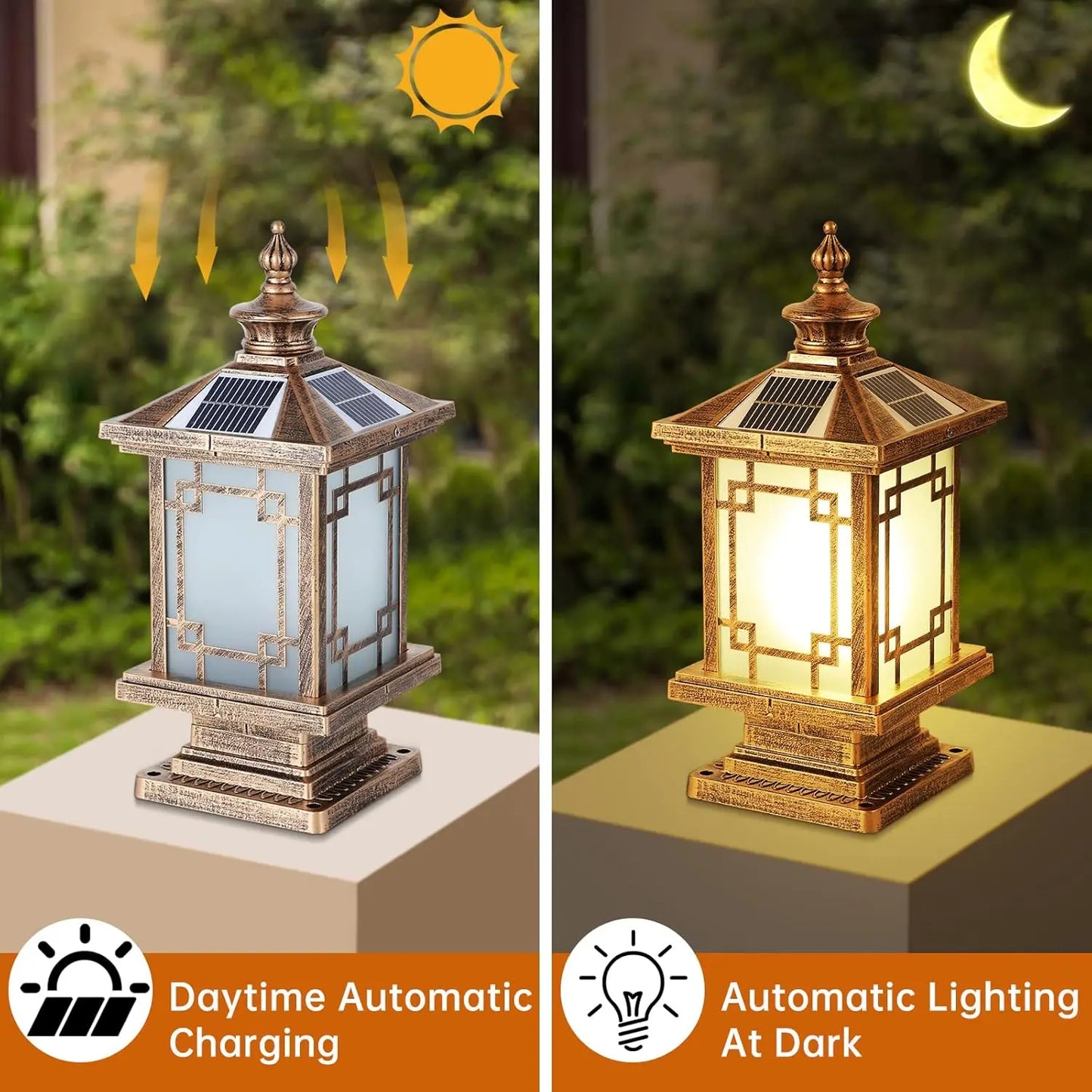 LED Solar Post Light, Aluminum Fence Cap Lamp, Dimmable Waterproof Pillar Light for Garden Yard