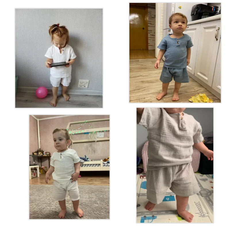 Hot Sale Kids Clothes Sets Outfits 2 Pcs Linen Cotton Infant Baby Boys Girls Clothing Newborn Top T-Shirt+Shorts Children Suit
