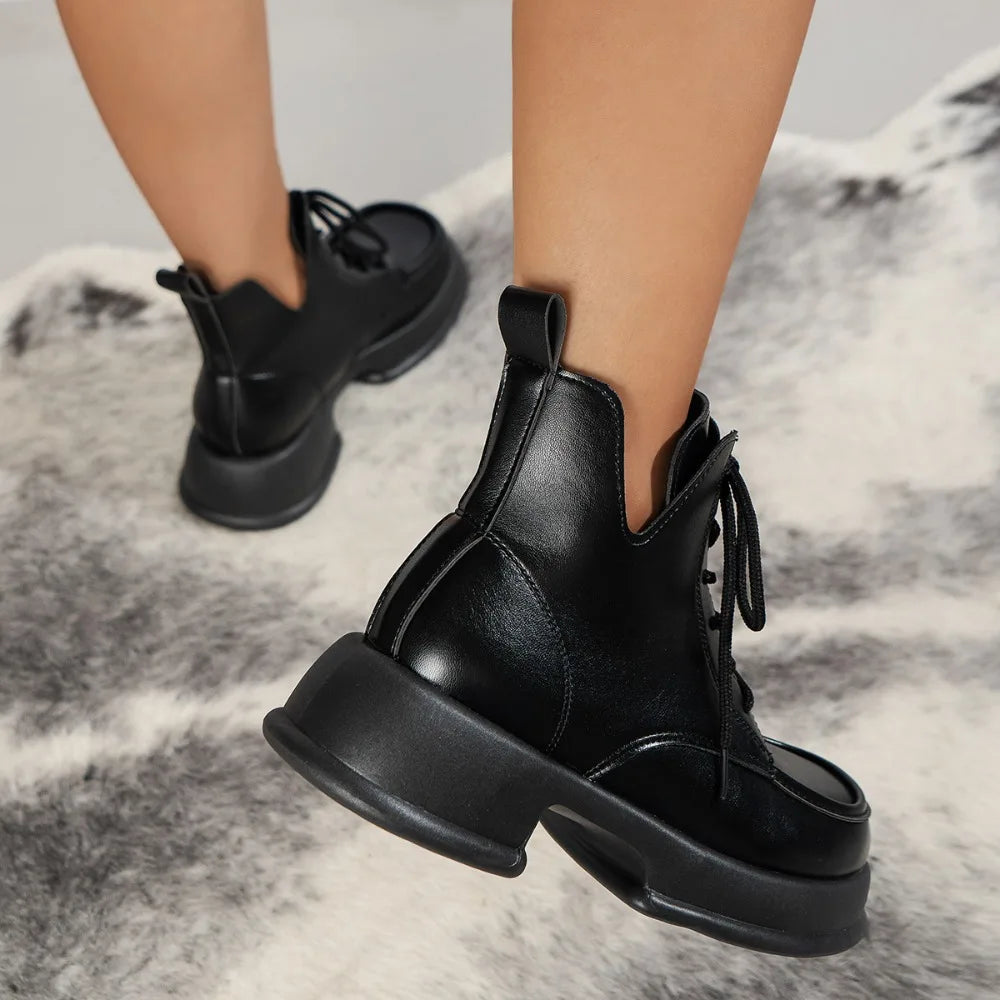 Women's Shoes Autumn Fashion Ankle Boots for Women  Lace - up  Platform  Thin - soled Single Boots