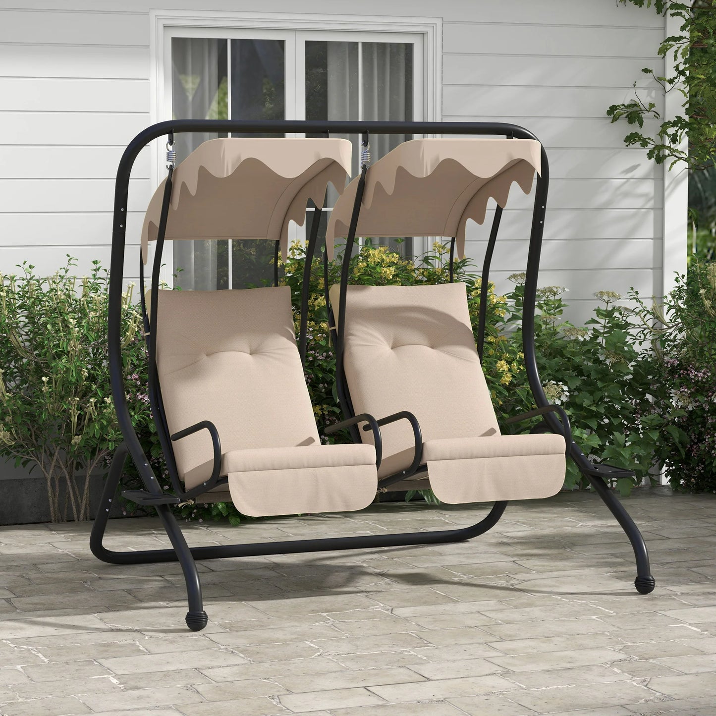Outsunny Canopy Swing Chair Modern Garden Swing Seat Outdoor Relax Chairs W/ 2 Separate Chairs