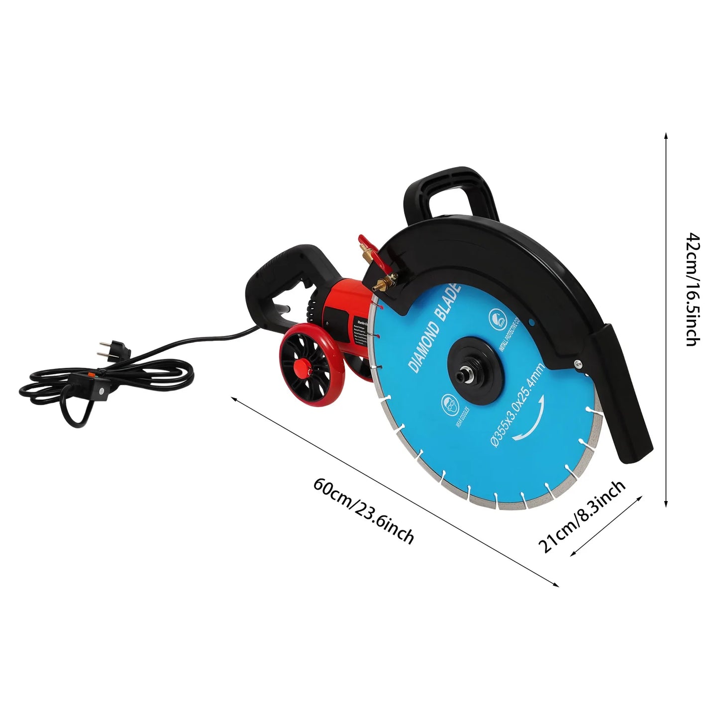Electric Concrete Saw with 350mm Saw Blade and Rolling Pulley, Cutter Saw, Circular Saw, for Cutting Stone, Concrete, Granite