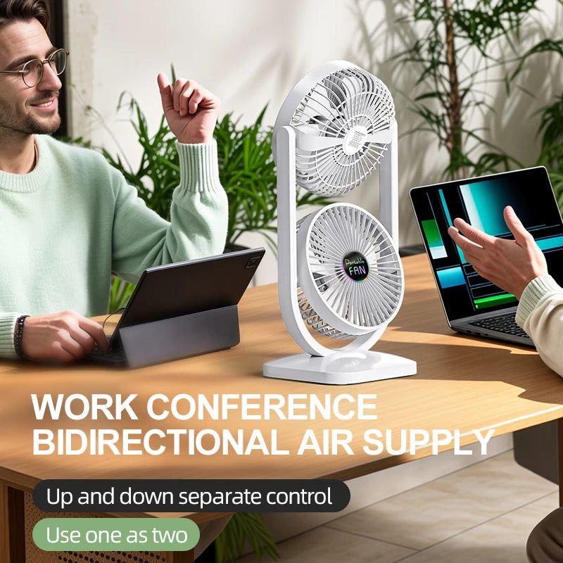 2 - in - 1 Double - Headed Fan: Ideal for Indoor & Outdoor, Separate Up - Down Control, Bidirectional Cooling