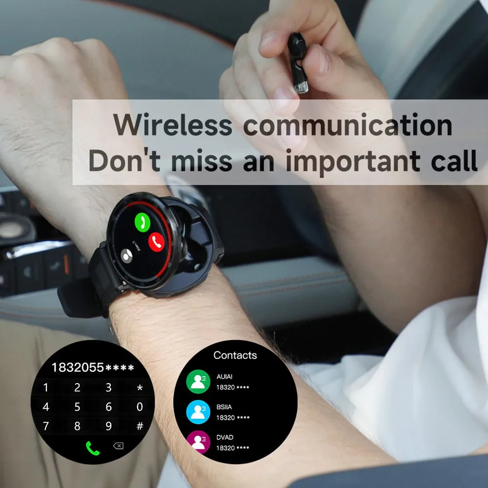EFFEOKKI 2 in 1 Smart Watch with Earbuds Round Screen Fitness Watch for Men NFC Multiple Sport Compatible with iPhone Android
