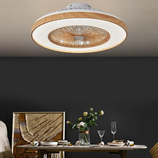 Living room fan 60cm ceiling mounted fan APP wood grain color electric fan pendant light dining room bedroom decorative light