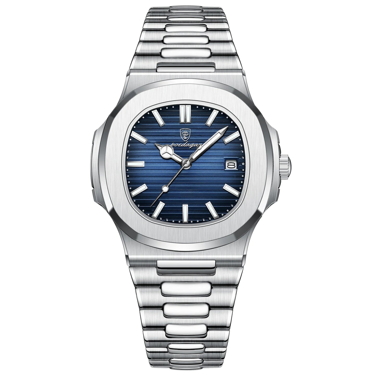 POEDAGAR Luxury Classic Man Watches Luminous Date Stainless Steel Square Quartz Male Clock Waterproof Watch for Men Reloj +Box