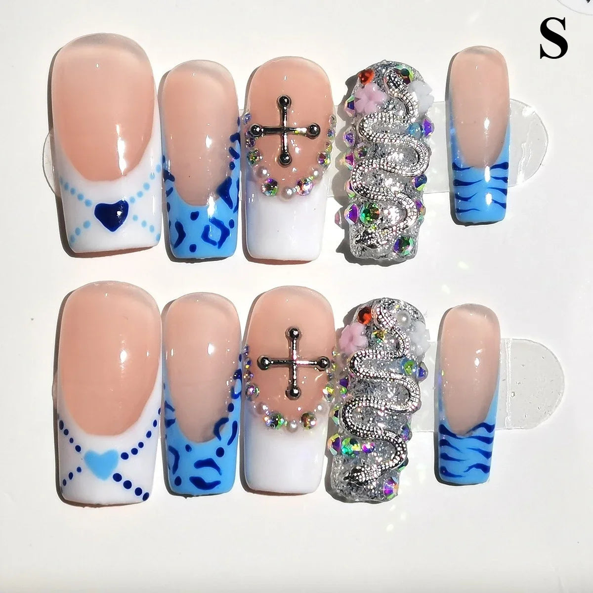10pcs Handmade Duck Press on Nails Y2K False Nails Leopard Print Fake Nail Tips Short French Design Ins Spice Girl Wearable