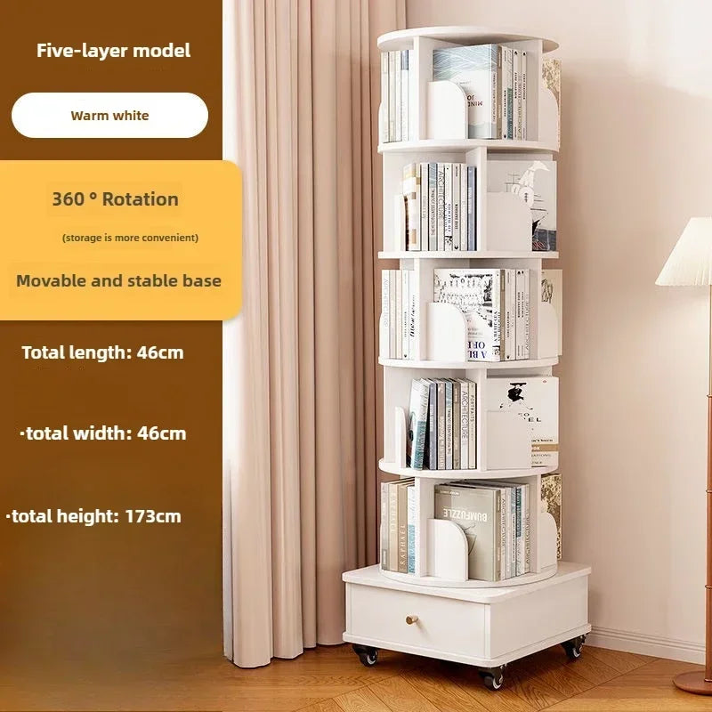 Rotating Bookshelf 360 Floor-to-ceiling Living Room Storage Shelf Home with Wheels Mobile Student Picture Book Shelf Bookcase
