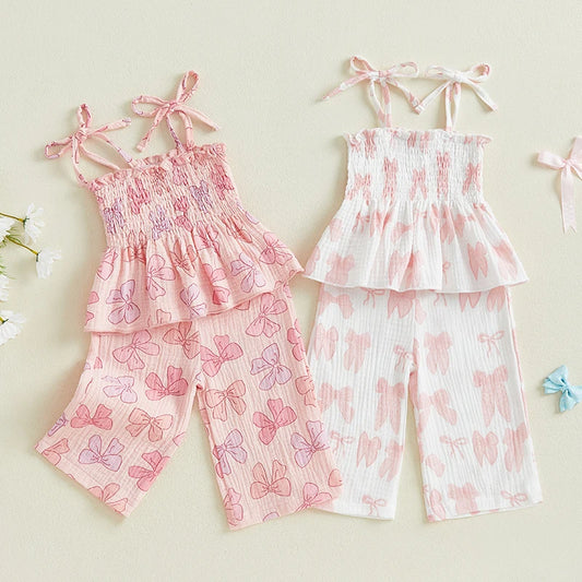 2025-01-02 Lioraitiin Summer Toddler Kid Baby Girl Clothes Set Sleeveless Lacing Strap Camisole Elastic Waistband Pants Outfits