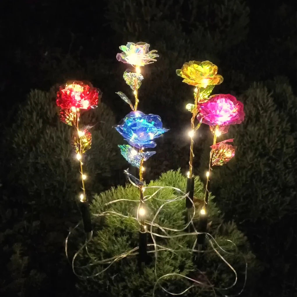 Solar Powered Flower Lights Outdoor Lawn Decorative Lights Solar Rose Grass Light Courtyard Garden 1 drag 5 lights