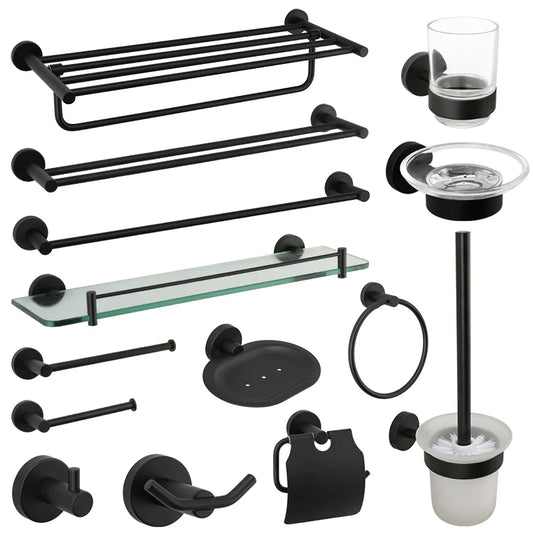 Bathroom Accessories Towel Rack Shelf Bar Roll Paper Holder With Cover Hand Towel Bar Holder Robe Hook Toilet Brush Holder Black