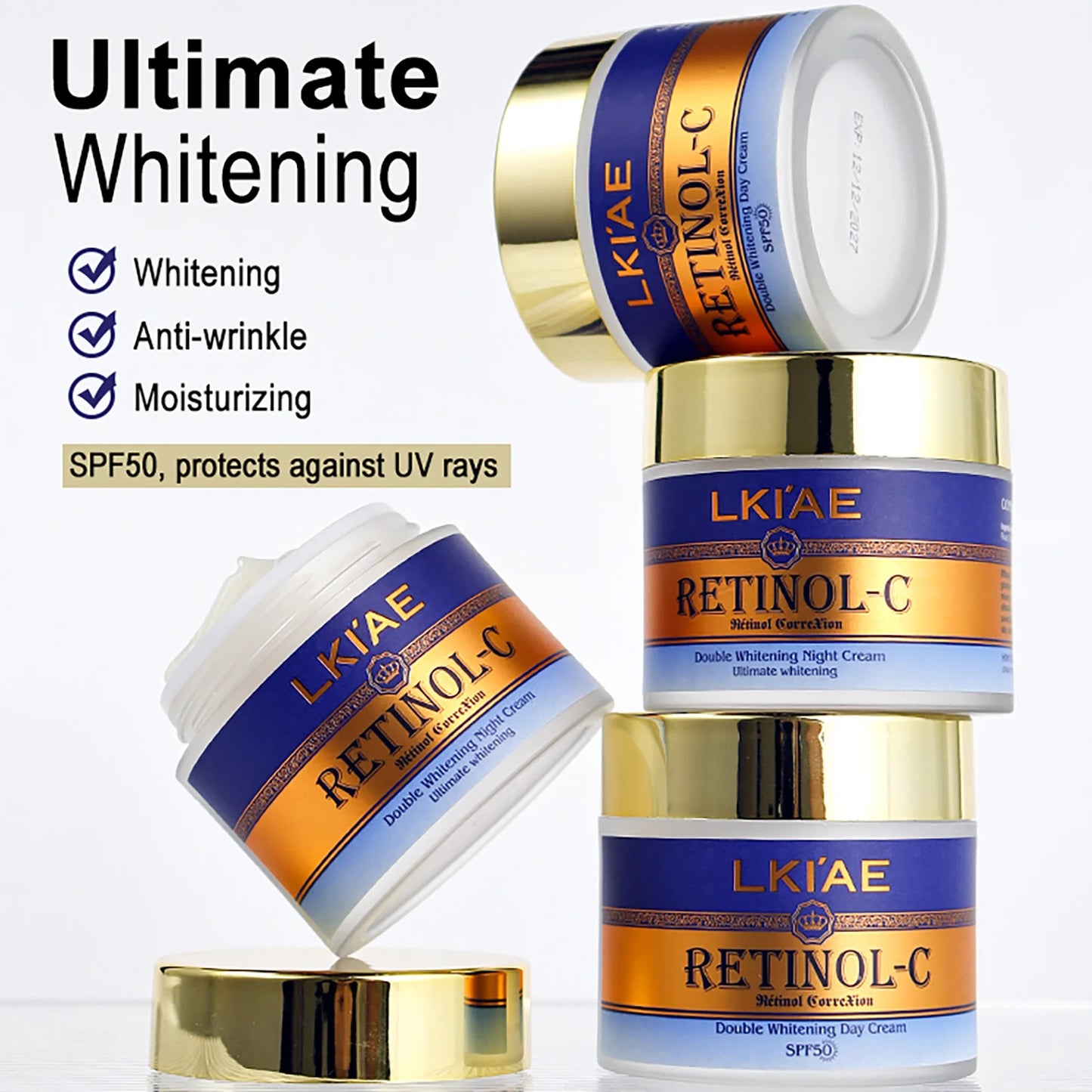 LKIAE Real Retinol Whitening Skin Care Set, Moisturizing, Reduce Wrinkles, Dark Spots, Anti-Aging, With Collagen, Snail Extract