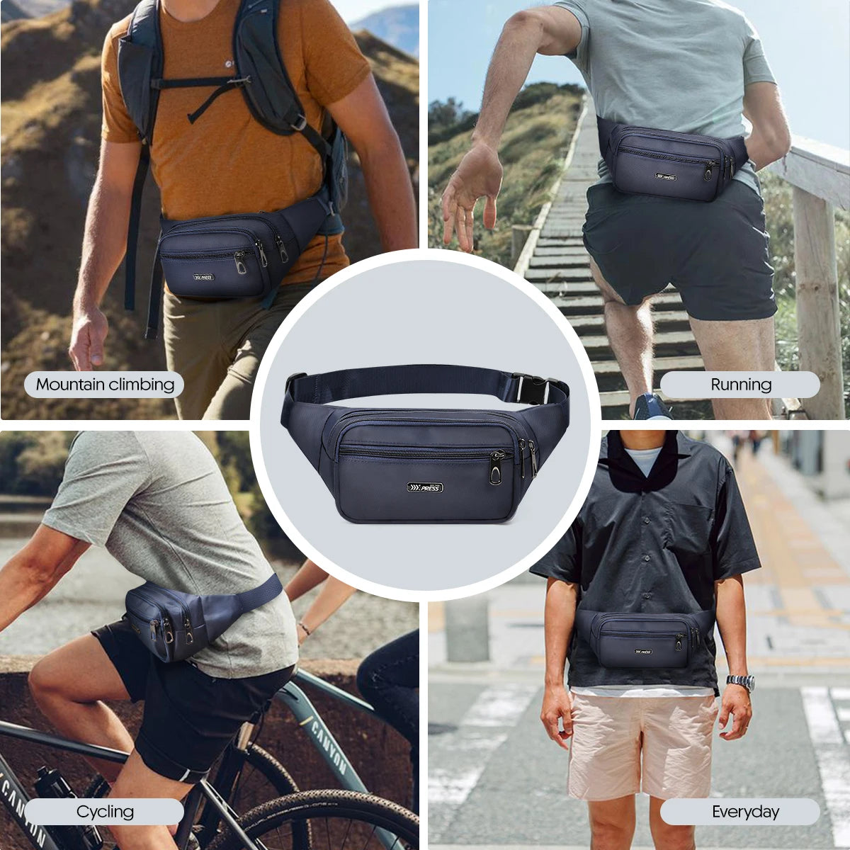 Waist Bag Men's Casual Crossbody Bag Fanny Pack Fashion Belt Bum Bag Travel Running Sports Mobile Phone Bag