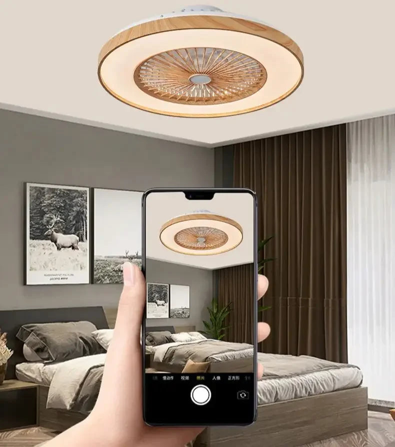 Living room fan 60cm ceiling mounted fan APP wood grain color electric fan pendant light dining room bedroom decorative light