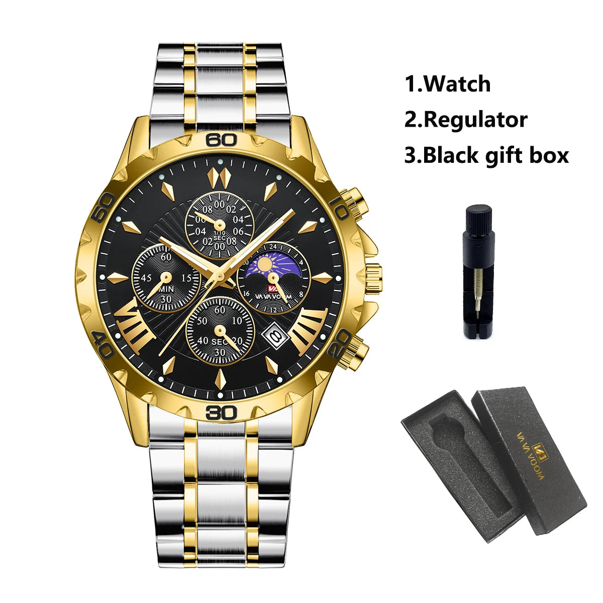 VA VA VOOM Top Brand Luxury Watch for Man Quartz Sports Men Watch Waterproof Luminous Stainless Steel Chronograph Men Wristwatch