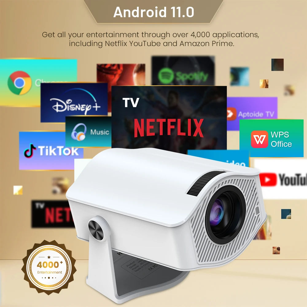 Projector Home Cinema Outdoor Projetor HM400pro VS HY300 PRO 4K Android 11 Dual Wifi6 200ANSI Allwinner H713 BT5.0 1280*720P
