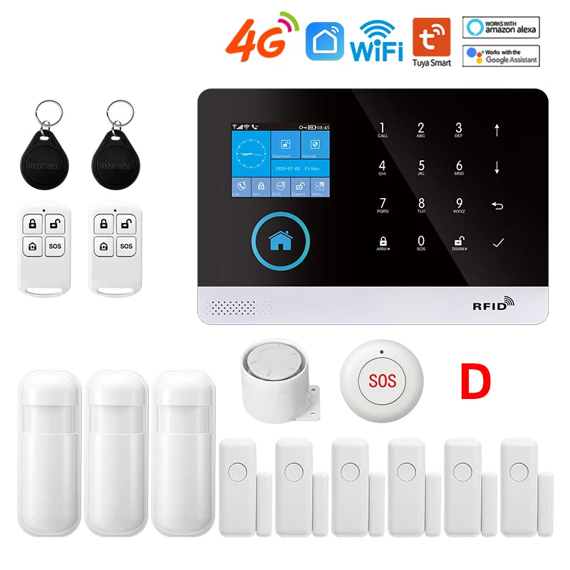 Wireless Security-Protection WiFi+GSM/4G&2G Smart Home&Tuya App Alexa Home Security Alarm System 433Mhz Remote Operation