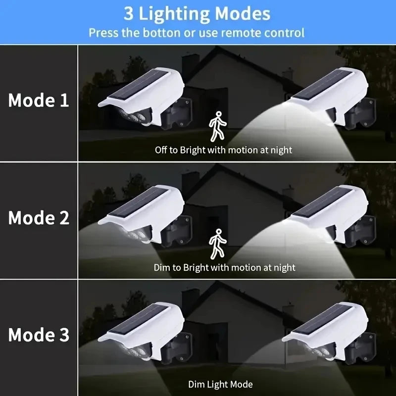 Outdoor Camping Solar Lights Motion Sensor 77 LED FloodLight Wireless Waterproof Dummy Fake Camera Courtyard Garage Street Light