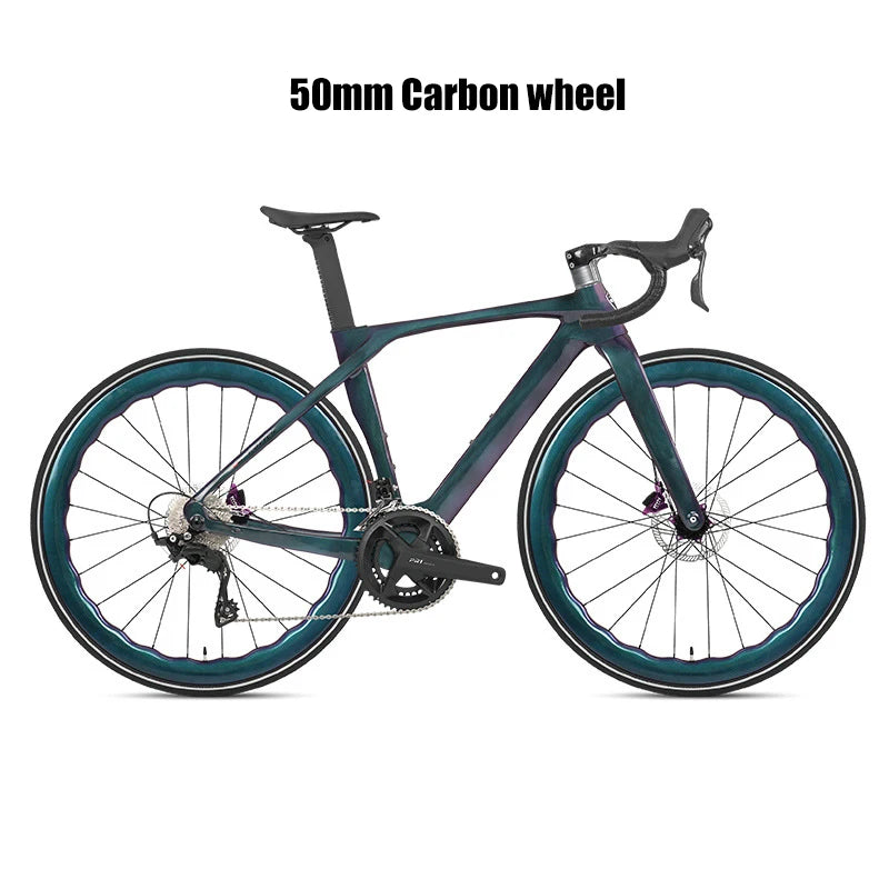 TWITTER Full Carbon Light Weight Road Bike Wireless WheelTop EDS 24S Racing Bicycle 4-Piston Disc Brake With 50mm Carbon Wheels
