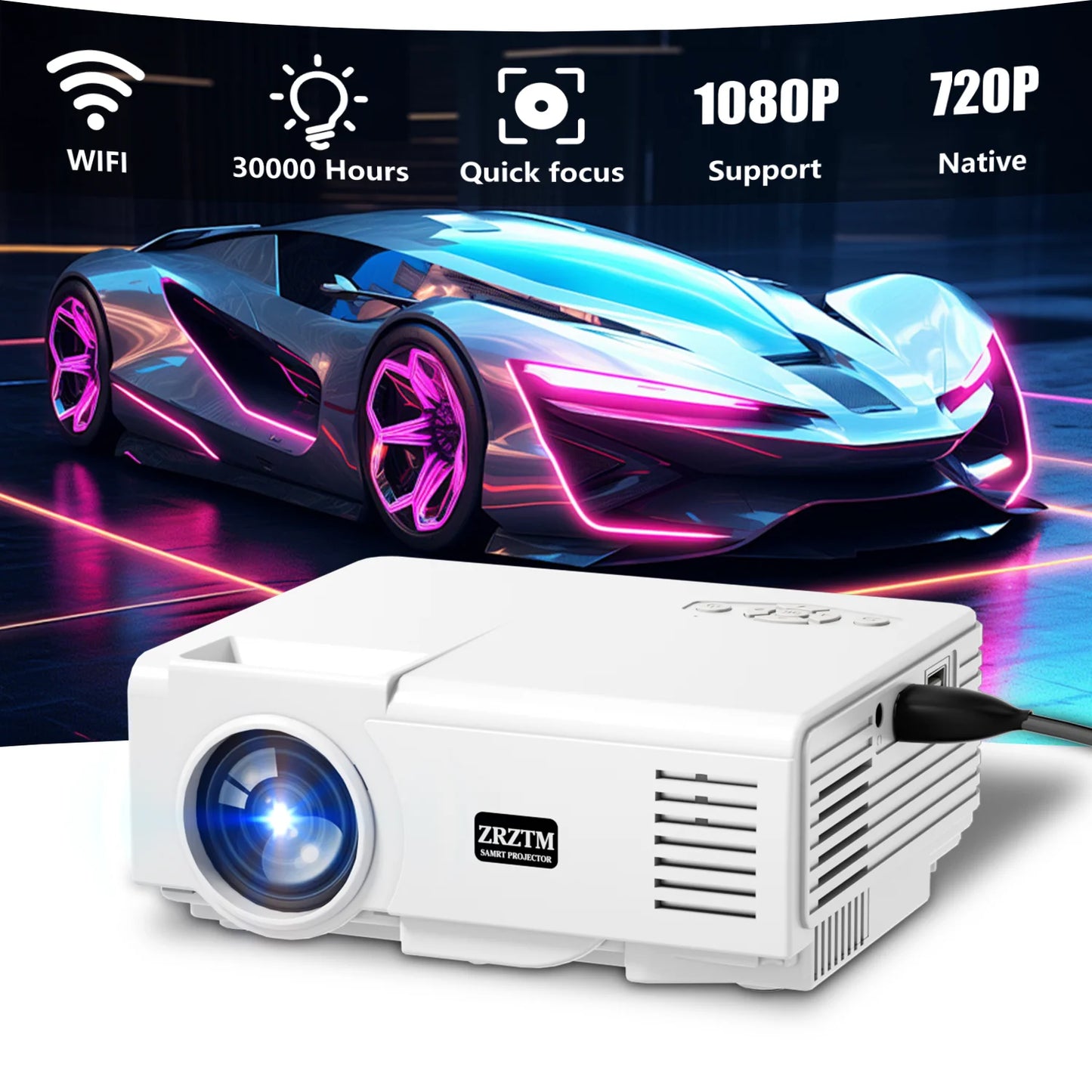 2025 new high-definition projector, 4K projector, built-in speaker, with WIFI, compatible with multiple devices