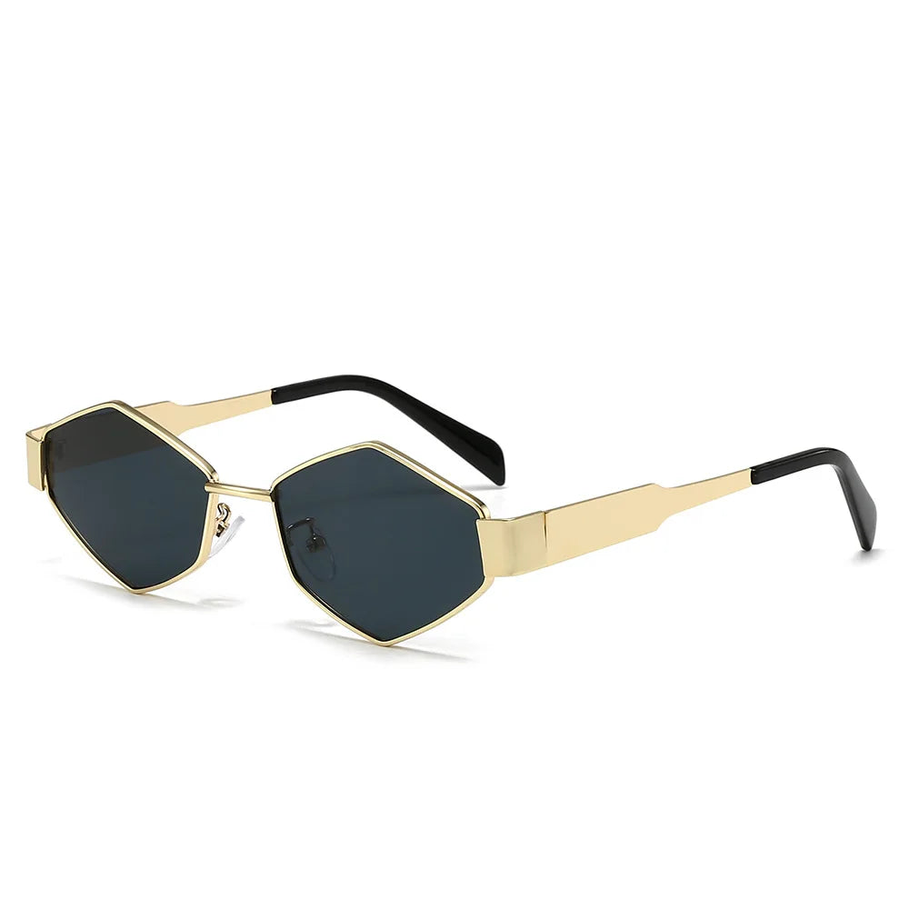 Womens Designer Sunglasses Retro Small Rhombus Frame Arc Oval Frame Sun glasses for Men Metal Mirror Legs Green Lens Luxury