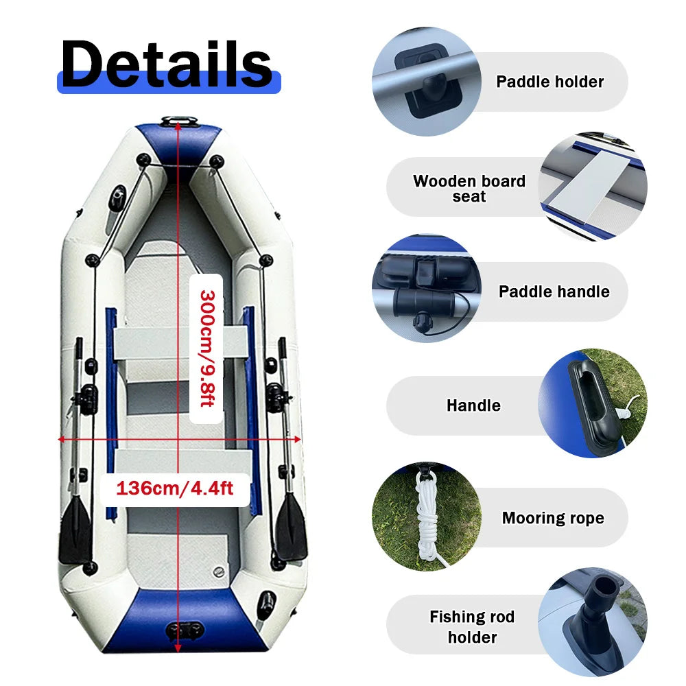 4-Person 300cm PVC Rowing Kayak Inflatable Fishing Boat with Free Accessories for Canoe Rescue Boot