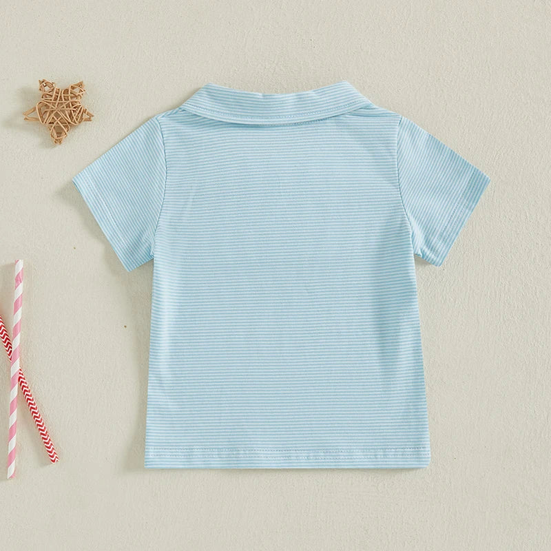 American Flag Print Toddler Baby Boy Short Sleeve Shirt Collared Striped Tops Summer Clothes Independence Day Outfit