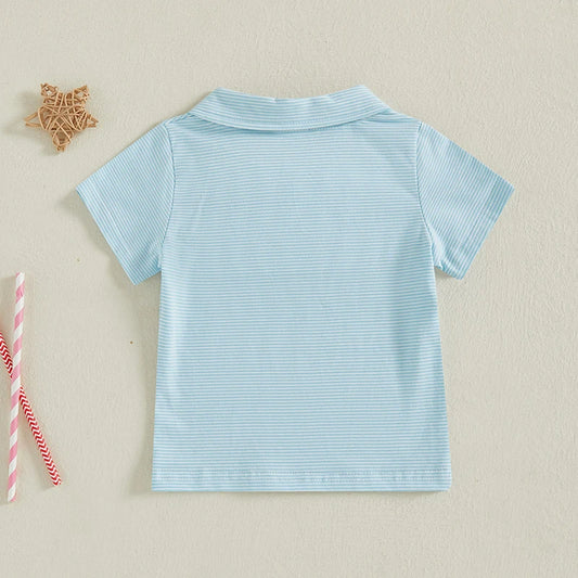 American Flag Print Toddler Baby Boy Short Sleeve Shirt Collared Striped Tops Summer Clothes Independence Day Outfit