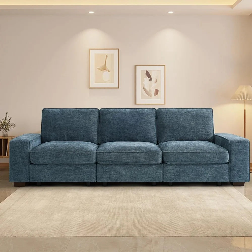 100" Modular Sofa with Seats Storage, Comfy 3-Seater Chenille Fabric Couch for Living Room, Office, Apart W/Deep Seat, USB Char