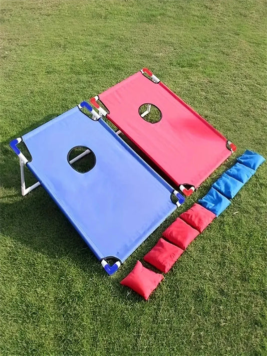 A Set of Red and Blue Portable Corn Hole Game Set, Foldable and Durable, Summer Beach Sandbag Game, Suitable for Outdoor Parties, Camping, Beach and Backyard Entertainment - Including 6 Beans Bags,非常适合 Christmas, East