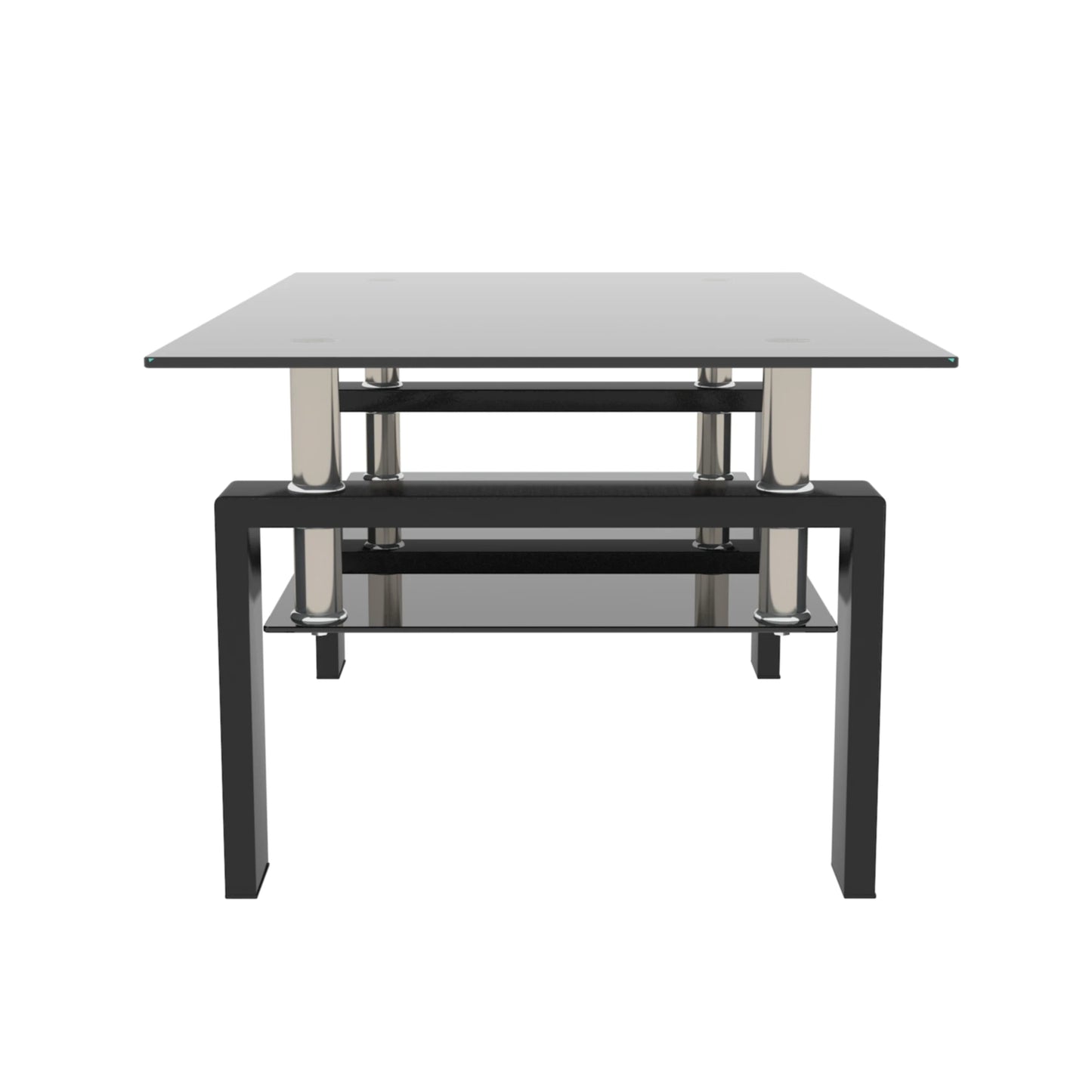 Rectangle Black Glass Coffee Table, Clear Coffee Table，Modern Side Center Tables for Living Room， Living Room Furniture