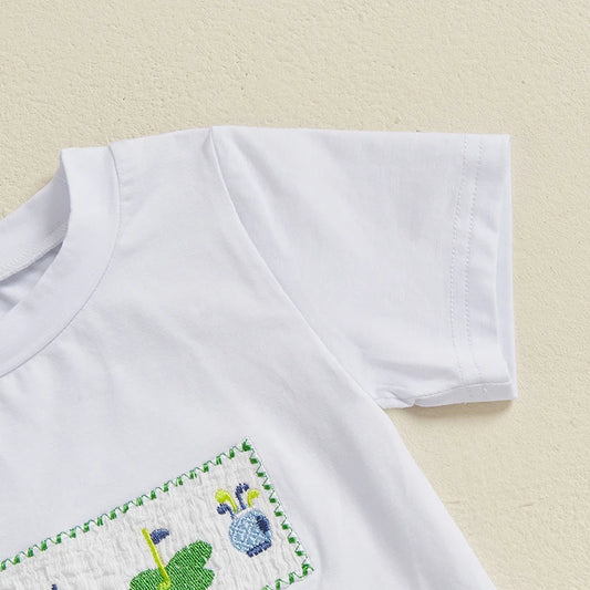 Adorable Infant Boy Golf Attire with Embroidered Tee and Elastic Waist Shorts Perfect for Summer Outings - 2 Piece Set in